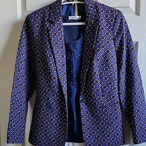 Navy Patterned Blazer With Navy Tank And White Sailor Shorts